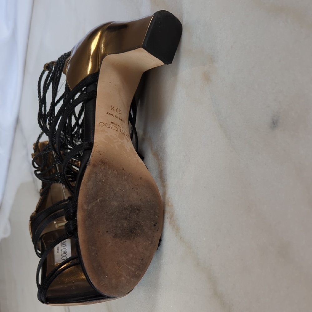 Jimmy Choo Gold and Black Lace-Up Heels Diamond 65 Size 7.5 - Picture 6 of 13
